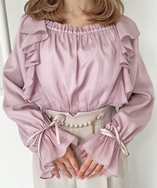 an another angelus（アンアナザーアンジェラス）の「ボリュームスリーブラッフルシアーブラウス（シャツ/ブラウス・レディース・アイボリー/ピンク/ミント・FREE）」の16枚目の写真