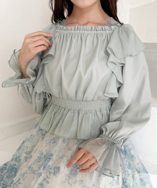 an another angelus（アンアナザーアンジェラス）の「ボリュームスリーブラッフルシアーブラウス（シャツ/ブラウス・レディース・アイボリー/ピンク/ミント・FREE）」の19枚目の写真