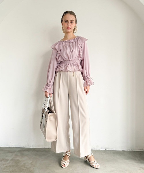 an another angelus（アンアナザーアンジェラス）の「ボリュームスリーブラッフルシアーブラウス（シャツ/ブラウス・レディース・アイボリー/ピンク/ミント・FREE）」の4枚目の写真