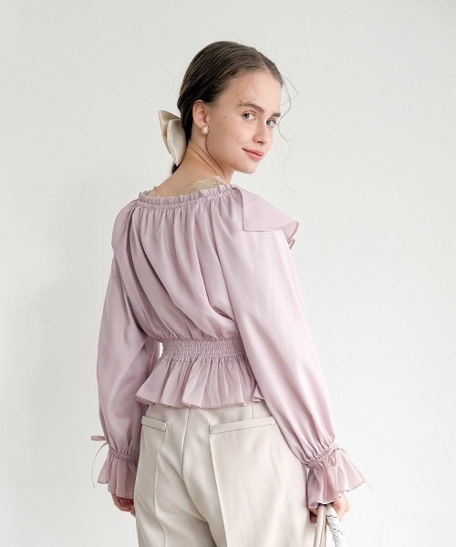 an another angelus（アンアナザーアンジェラス）の「ボリュームスリーブラッフルシアーブラウス（シャツ/ブラウス・レディース・アイボリー/ピンク/ミント・FREE）」の5枚目の写真