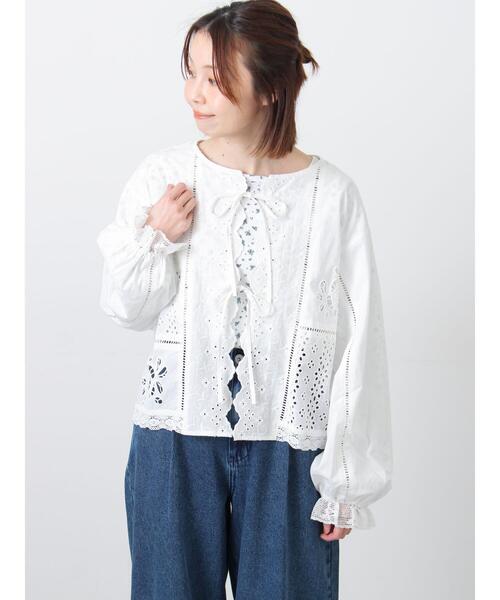 Samansa Mos2（サマンサ モスモス）の「レースパッチワークブラウス（シャツ/ブラウス・レディース・オフホワイト/キナリ/ブラック・F）」の18枚目の写真