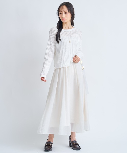 NOELA(ノエラ)の「シアーエンボスフレアスカート(スカート・レディース・ベージュ/オフホワイト/ライトグリーン・S/M)」の4枚目の写真