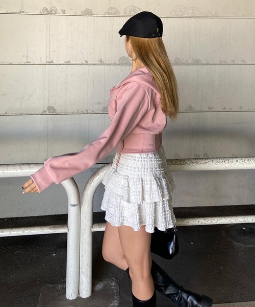 non-hedge(ノンヘッジ)の「刺繍ロゴショート丈ジップパーカー(パーカー・レディース・ピンク/グレー/オフホワイト/ブラック・FREE)」の22枚目の写真