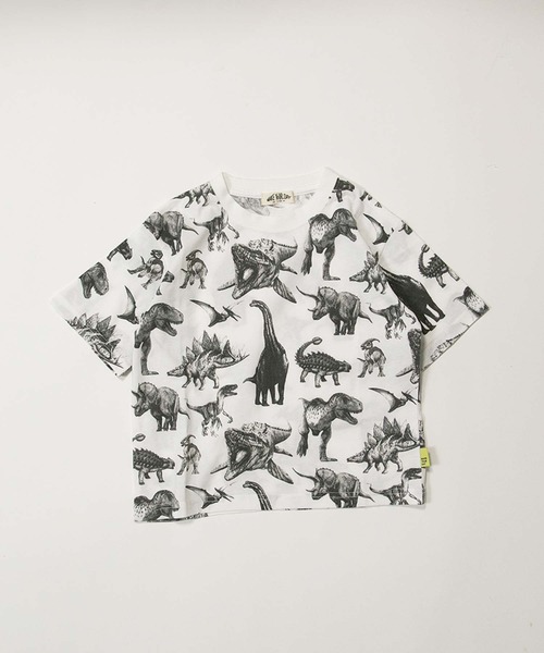 MAKE YOUR DAY（メイクユアデイ）の「リアルダイナソー総柄半袖Tシャツ■80～140cm（Tシャツ/カットソー・キッズ・オフホワイト/グリーン/ベージュ・140/130/120/110/100/90/80）」の2枚目の写真