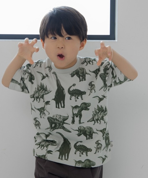 MAKE YOUR DAY（メイクユアデイ）の「リアルダイナソー総柄半袖Tシャツ■80～140cm（Tシャツ/カットソー・キッズ・オフホワイト/グリーン/ベージュ・140/130/120/110/100/90/80）」の8枚目の写真