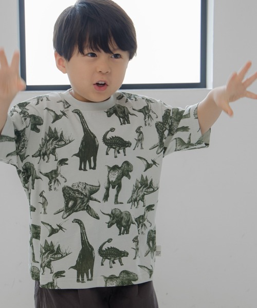 MAKE YOUR DAY（メイクユアデイ）の「リアルダイナソー総柄半袖Tシャツ■80～140cm（Tシャツ/カットソー・キッズ・オフホワイト/グリーン/ベージュ・140/130/120/110/100/90/80）」の9枚目の写真