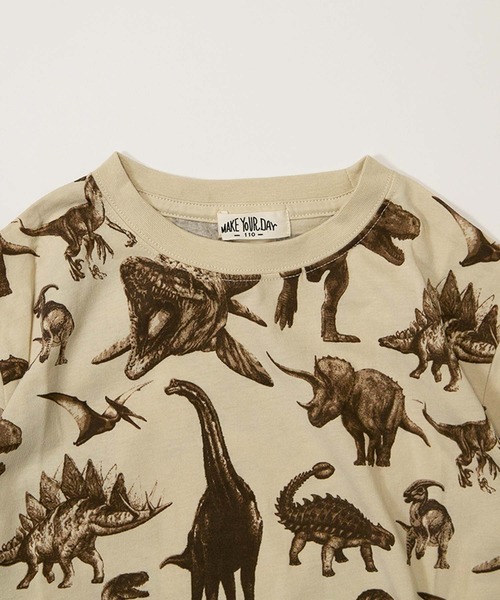 MAKE YOUR DAY（メイクユアデイ）の「リアルダイナソー総柄半袖Tシャツ■80～140cm（Tシャツ/カットソー・キッズ・オフホワイト/グリーン/ベージュ・140/130/120/110/100/90/80）」の12枚目の写真