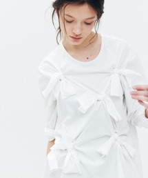 LE CIEL BLEU（ルシェルブルー）の「ボウディテールLS Tシャツ / Bow Detail LS T-Shirt（Tシャツ/カットソー）」