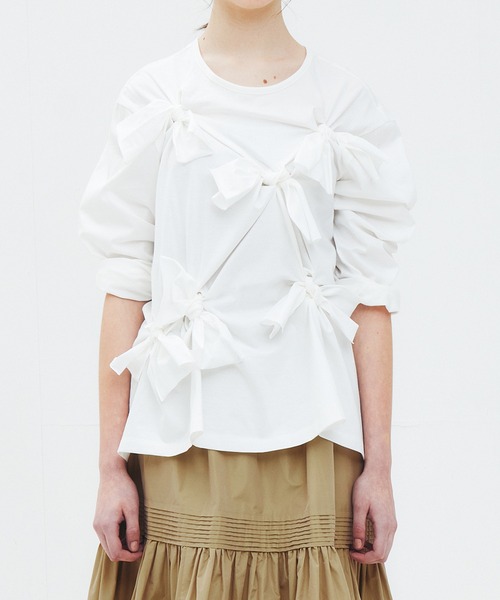 LE CIEL BLEU（ルシェルブルー）の「ボウディテールLS Tシャツ / Bow Detail LS T-Shirt（Tシャツ/カットソー・レディース・チャコールグレー/オフホワイト/ブラック・38/36）」の16枚目の写真