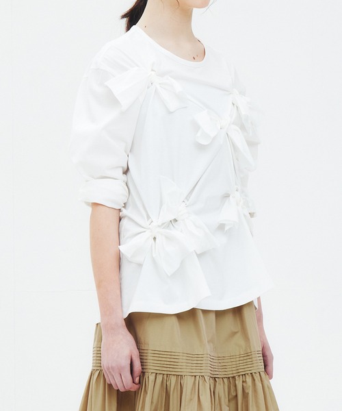 LE CIEL BLEU（ルシェルブルー）の「ボウディテールLS Tシャツ / Bow Detail LS T-Shirt（Tシャツ/カットソー・レディース・チャコールグレー/オフホワイト/ブラック・38/36）」の15枚目の写真