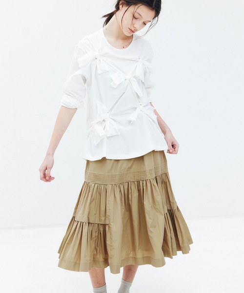 LE CIEL BLEU（ルシェルブルー）の「ボウディテールLS Tシャツ / Bow Detail LS T-Shirt（Tシャツ/カットソー・レディース・チャコールグレー/オフホワイト/ブラック・38/36）」の12枚目の写真