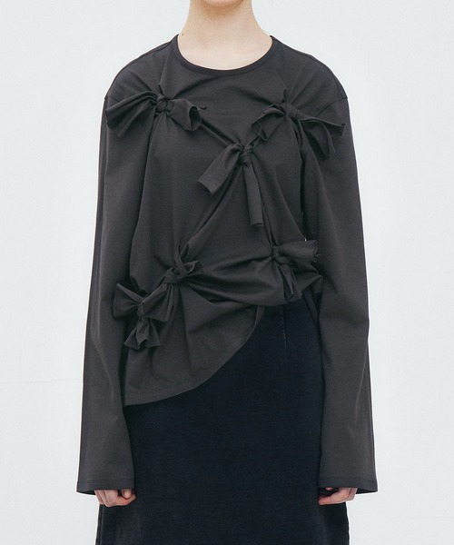 LE CIEL BLEU（ルシェルブルー）の「ボウディテールLS Tシャツ / Bow Detail LS T-Shirt（Tシャツ/カットソー・レディース・チャコールグレー/オフホワイト/ブラック・38/36）」の7枚目の写真