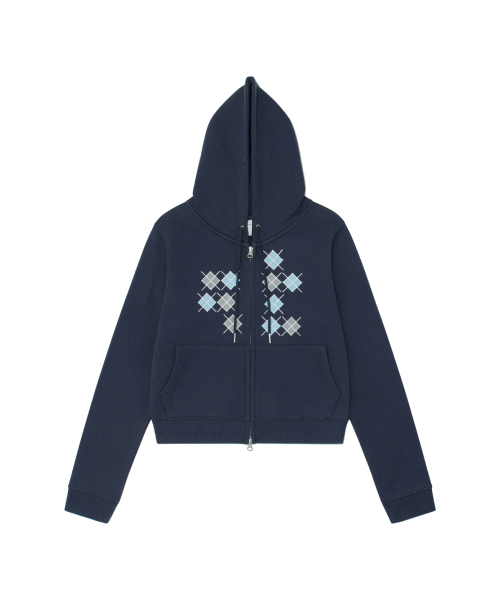 TCM Argyle hooded zip‑up (navy) — худи‑кардиган в ромбы, темно‑синее