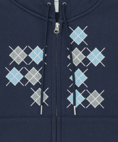 THECOLDESTMOMENT（ザコールデストモーメント）の「TCM argyle hooded zip-up (navy)（パーカー・レディース・その他・SMALL/MEDIUM/LARGE）」の4枚目の写真