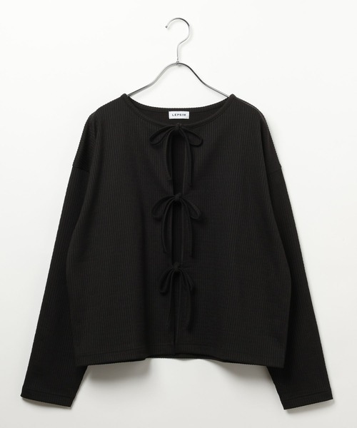 LEPSIM（レプシィム）の「リブテレコリボンカーディガン　639434（カーディガン/ボレロ・レディース・オフホワイト/ブラック・FREE）」の2枚目の写真