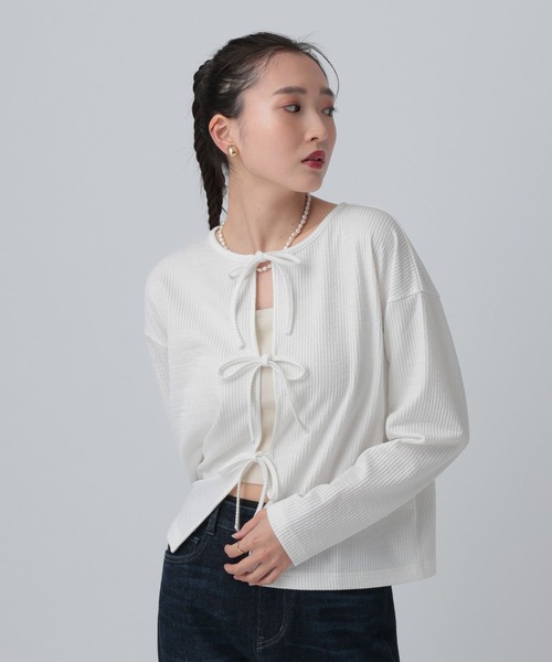 LEPSIM（レプシィム）の「リブテレコリボンカーディガン　639434（カーディガン/ボレロ・レディース・オフホワイト/ブラック・FREE）」の3枚目の写真