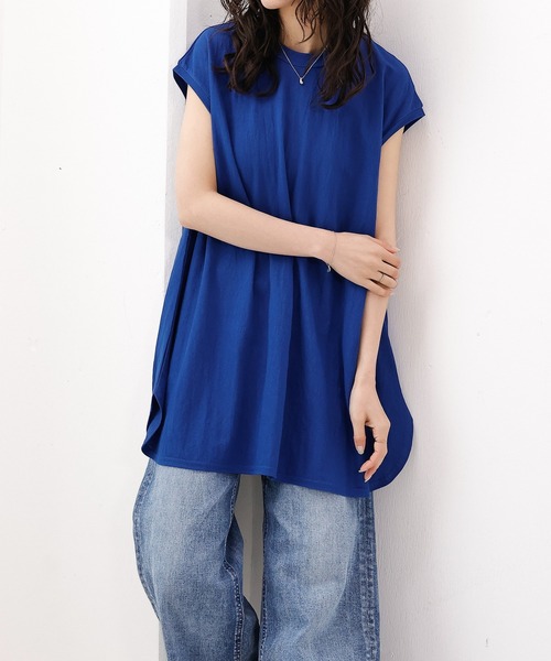 emesuelee(エメスーリー)の「UV遮蔽率90%以上 ナイロン混 接触冷感 フレンチスリーブフレアプルオーバー(Tシャツ/カットソー・レディース・ブルー/ピンク/ブラック/アイボリー・フリー)」の3枚目の写真