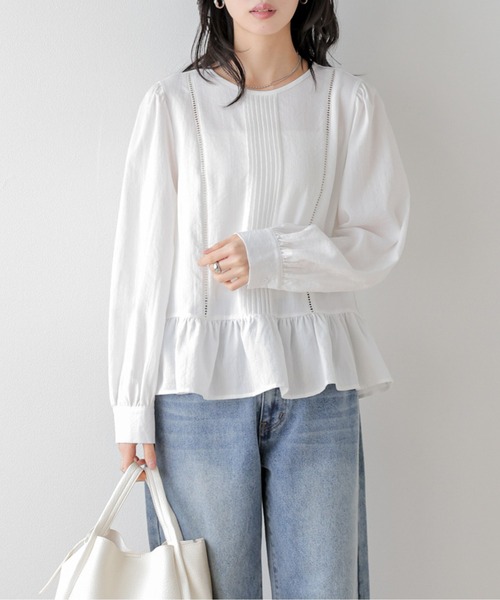 SUGAR BISKET(シュガービスケット)の「レース×ピンタックペプラムブラウス(シャツ/ブラウス・レディース・ブラック/ホワイト・フリー)」の3枚目の写真