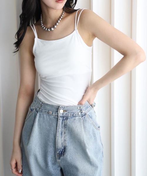 YENNA(イェンナ)の「バンブーカット付キャミ(キャミソール・レディース・グレイッシュベージュ/ブラック/ネイビー/ブラウン/ホワイト・FREE)」の2枚目の写真