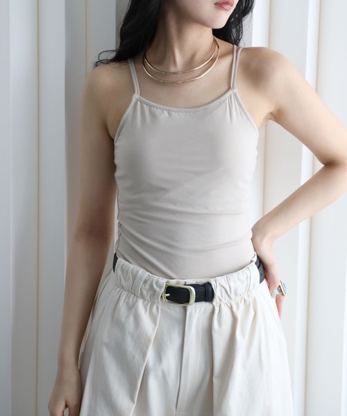 YENNA(イェンナ)の「バンブーカット付キャミ(キャミソール・レディース・グレイッシュベージュ/ブラック/ネイビー/ブラウン/ホワイト・FREE)」の4枚目の写真