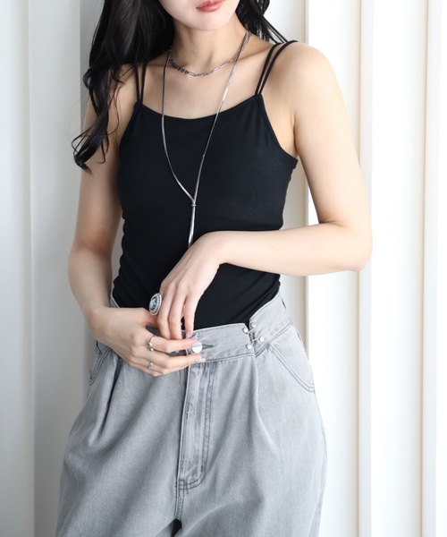 YENNA(イェンナ)の「バンブーカット付キャミ(キャミソール・レディース・グレイッシュベージュ/ブラック/ネイビー/ブラウン/ホワイト・FREE)」の8枚目の写真