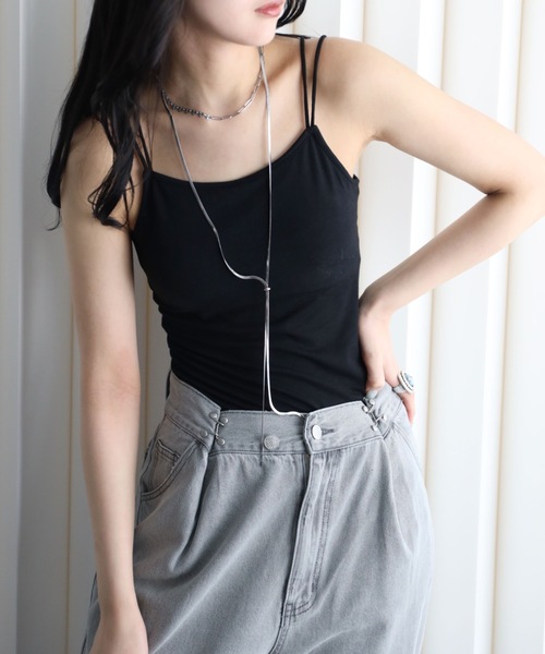YENNA(イェンナ)の「バンブーカット付キャミ(キャミソール・レディース・グレイッシュベージュ/ブラック/ネイビー/ブラウン/ホワイト・FREE)」の9枚目の写真