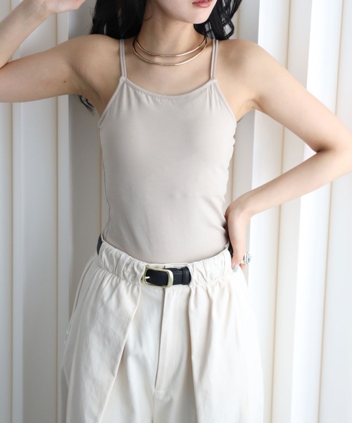 YENNA(イェンナ)の「バンブーカット付キャミ(キャミソール・レディース・グレイッシュベージュ/ブラック/ネイビー/ブラウン/ホワイト・FREE)」の21枚目の写真