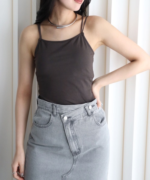 YENNA(イェンナ)の「バンブーカット付キャミ(キャミソール・レディース・グレイッシュベージュ/ブラック/ネイビー/ブラウン/ホワイト・FREE)」の14枚目の写真