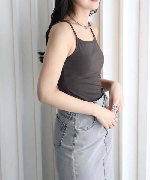 YENNA(イェンナ)の「バンブーカット付キャミ(キャミソール・レディース・グレイッシュベージュ/ブラック/ネイビー/ブラウン/ホワイト・FREE)」の15枚目の写真