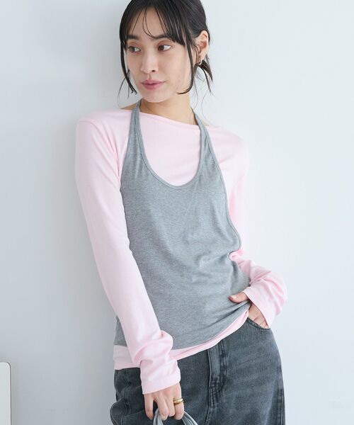 CRAFT STANDARD BOUTIQUE(クラフトスタンダードブティック)の「2点セット/ホルターネック+ロンTee(Tシャツ/カットソー・レディース・ライトピンク/アイボリー・FREE)」の2枚目の写真