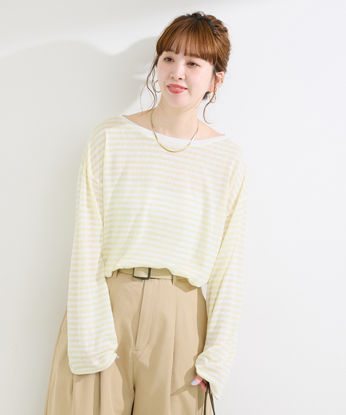 B.C STOCK(ベーセーストック)の「ウォッシャブル / シアーボーダーロンTEE(Tシャツ/カットソー・レディース・ピンク系その他/ネイビー/イエロー・FREE)」の18枚目の写真