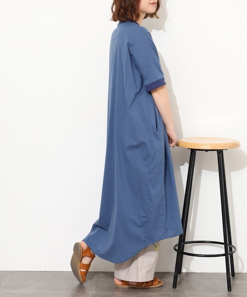 Emago(イマゴ)の「EMAGO 縦花刺繍コクーンワンピース 半端袖(シャツワンピース・レディース・ネイビー/ホワイト/ピンク・FREE)」の13枚目の写真