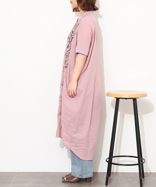 Emago(イマゴ)の「EMAGO 縦花刺繍コクーンワンピース 半端袖(シャツワンピース・レディース・ネイビー/ホワイト/ピンク・FREE)」の20枚目の写真