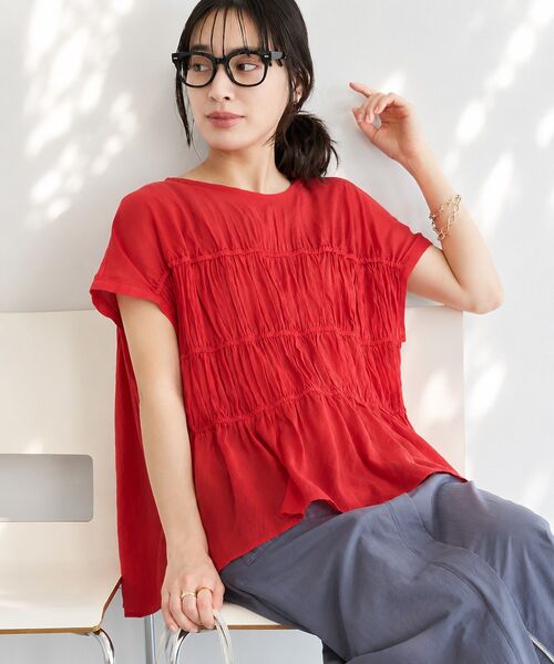 CRAFT STANDARD BOUTIQUE（クラフトスタンダードブティック）の「ヴィンテージボイルギャザーブラウス ◆（シャツ/ブラウス・レディース・ブラック/サックスブルー/レッド/ライトベージュ/ライトピンク・FREE）」の7枚目の写真