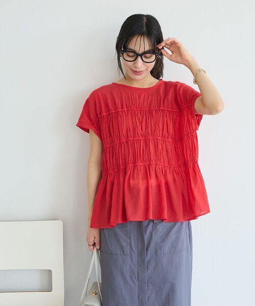 CRAFT STANDARD BOUTIQUE（クラフトスタンダードブティック）の「ヴィンテージボイルギャザーブラウス ◆（シャツ/ブラウス・レディース・ブラック/サックスブルー/レッド/ライトベージュ/ライトピンク・FREE）」の20枚目の写真