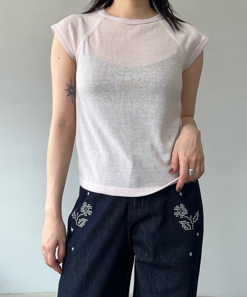 Fano Studios(ファノ ストゥディオズ)の「ラグランスリーブ ラウンドネック Tシャツ FX26S173【Fano Studios】【2026SS】(Tシャツ/カットソー・レディース・ピンク/ホワイト・FREE)」の6枚目の写真