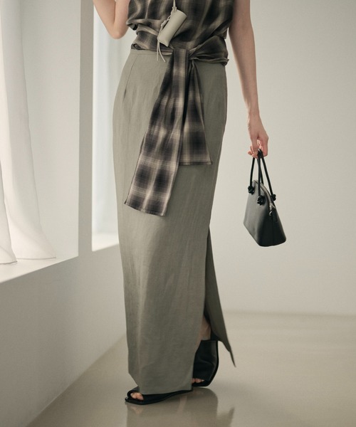 LAULEN（ローレン）の「linen deep slit long skirt /リネンディープスリットロングスカート（スカート・レディース・グレー/チャコールグレー/ベージュ・M/S）」の3枚目の写真