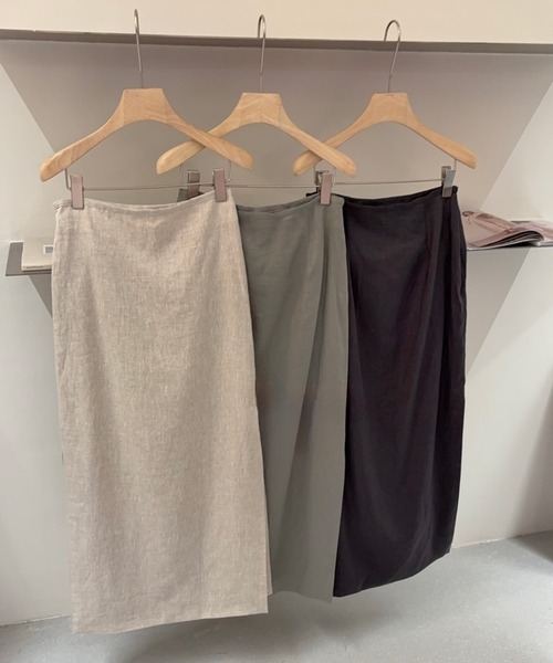 LAULEN（ローレン）の「linen deep slit long skirt /リネンディープスリットロングスカート（スカート・レディース・グレー/チャコールグレー/ベージュ・M/S）」の2枚目の写真