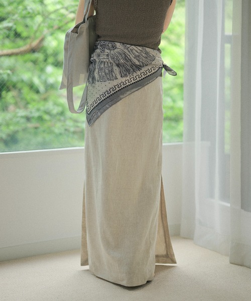 LAULEN（ローレン）の「linen deep slit long skirt /リネンディープスリットロングスカート（スカート・レディース・グレー/チャコールグレー/ベージュ・M/S）」の5枚目の写真