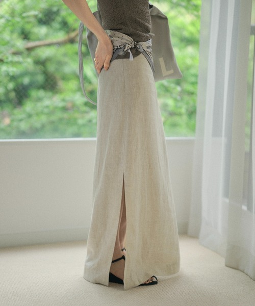 LAULEN（ローレン）の「linen deep slit long skirt /リネンディープスリットロングスカート（スカート・レディース・グレー/チャコールグレー/ベージュ・M/S）」の6枚目の写真