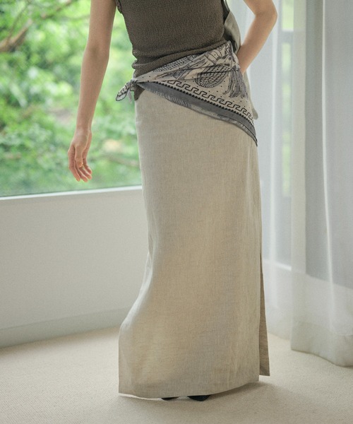 LAULEN（ローレン）の「linen deep slit long skirt /リネンディープスリットロングスカート（スカート・レディース・グレー/チャコールグレー/ベージュ・M/S）」の7枚目の写真