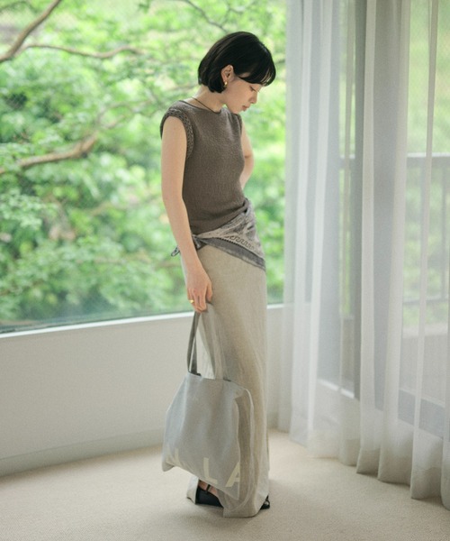 LAULEN（ローレン）の「linen deep slit long skirt /リネンディープスリットロングスカート（スカート・レディース・グレー/チャコールグレー/ベージュ・M/S）」の14枚目の写真