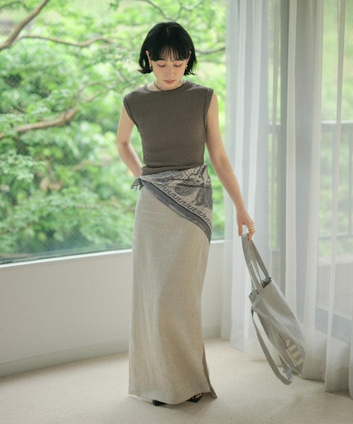 LAULEN（ローレン）の「linen deep slit long skirt /リネンディープスリットロングスカート（スカート・レディース・グレー/チャコールグレー/ベージュ・M/S）」の15枚目の写真