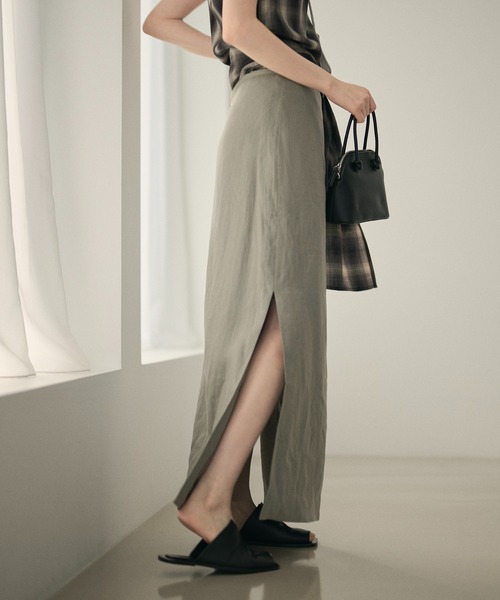LAULEN（ローレン）の「linen deep slit long skirt /リネンディープスリットロングスカート（スカート・レディース・グレー/チャコールグレー/ベージュ・M/S）」の22枚目の写真