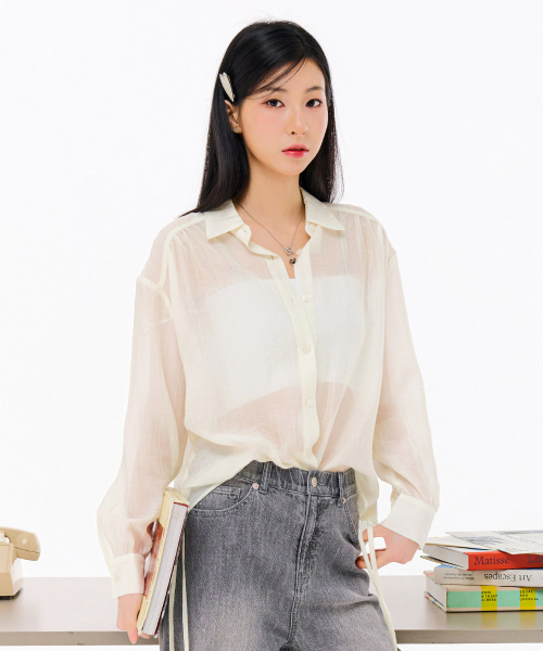 CHASECULT（チェイスカルト）の「女性サイドシェーリングシアーシャツ-FBRG5472C0A（シャツ/ブラウス・レディース・アイボリー・85/90）」の3枚目の写真