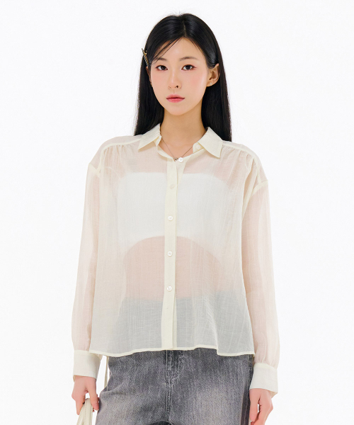 CHASECULT（チェイスカルト）の「女性サイドシェーリングシアーシャツ-FBRG5472C0A（シャツ/ブラウス・レディース・アイボリー・85/90）」の4枚目の写真
