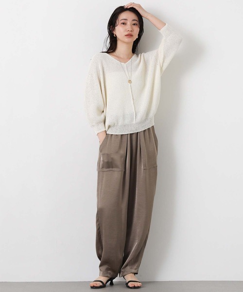 Gready Brilliant(グレディブリリアン)の「ペーパーヤーンホールガーメント7分袖ニット(ニット/セーター・レディース・アイボリー/チャコールグレー・38)」の3枚目の写真