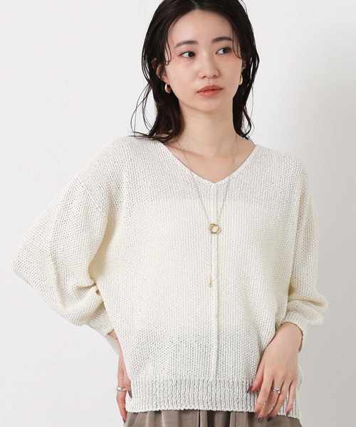 Gready Brilliant(グレディブリリアン)の「ペーパーヤーンホールガーメント7分袖ニット(ニット/セーター・レディース・アイボリー/チャコールグレー・38)」の7枚目の写真