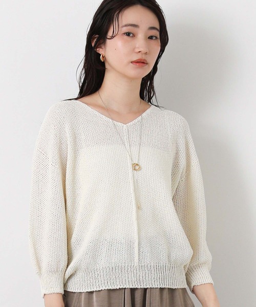 Gready Brilliant(グレディブリリアン)の「ペーパーヤーンホールガーメント7分袖ニット(ニット/セーター・レディース・アイボリー/チャコールグレー・38)」の10枚目の写真