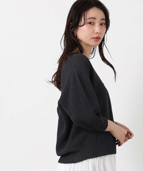 Gready Brilliant(グレディブリリアン)の「ペーパーヤーンホールガーメント7分袖ニット(ニット/セーター・レディース・アイボリー/チャコールグレー・38)」の16枚目の写真